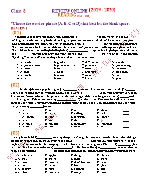Đề cương ôn tập môn Tiếng Anh Khối 8 - Năm học 2019-2020